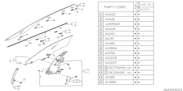 1992 Subaru SVX Glass Door Rear Lower RH Diagram for 62200PA020