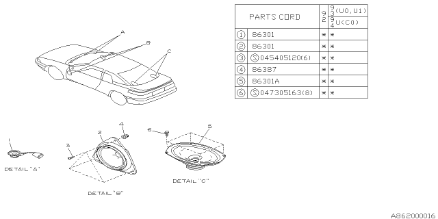 1992 Subaru SVX Audio Parts - Speaker Diagram