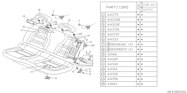 1993 Subaru SVX Rear Seat Back Rest Cover Complete Diagram for 64490PA000EO