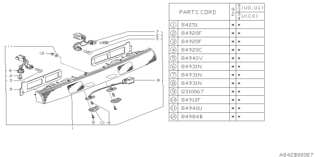 1992 Subaru SVX Finish Lamp Assembly Diagram for 84251PA010
