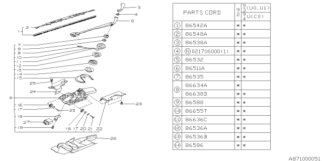 1992 Subaru SVX Rear WIPER Assembly Diagram for 86511PA040