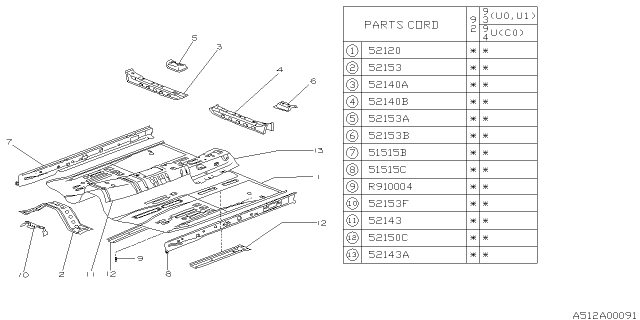 1993 Subaru SVX Floor Panel Diagram 1