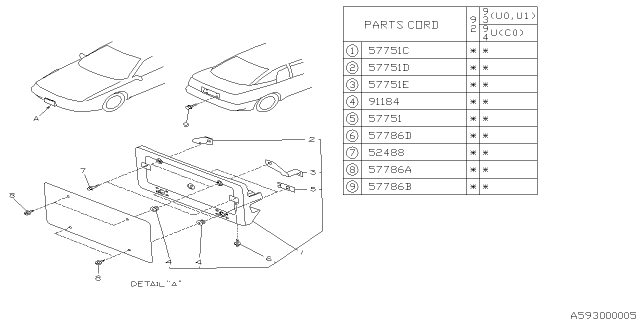 1992 Subaru SVX Base License Plate Assembly Diagram for 57792PA010