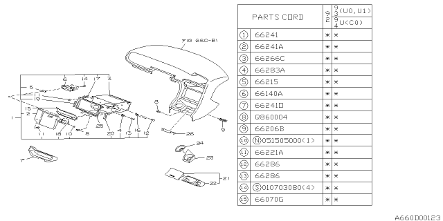 1992 Subaru SVX Cover Audio Assembly Diagram for 66051PA010
