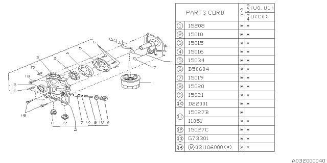 1992 Subaru SVX Cover Oil Pump Diagram for 15034AA001