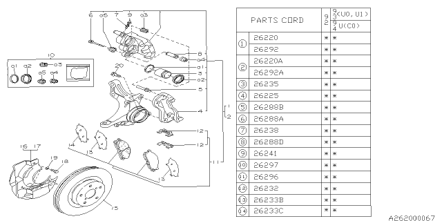 1992 Subaru SVX Disc Brake Assembly Front RH Diagram for 26220PA020
