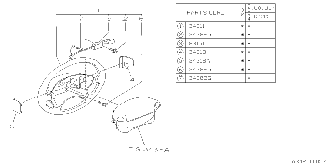 1993 Subaru SVX Steering Wheel Assembly Diagram for 34311PA180DO