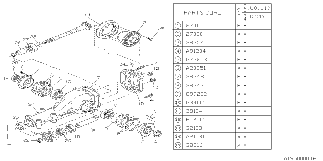 1992 Subaru SVX VISCOUS Differential Assembly Rear Diagram for 27020AA030