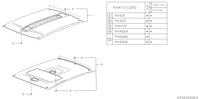 1993 Subaru SVX Trim Panel Roof Diagram for 94030PA100EO