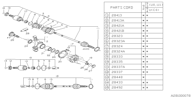 1993 Subaru SVX Rear Axle Diagram 1