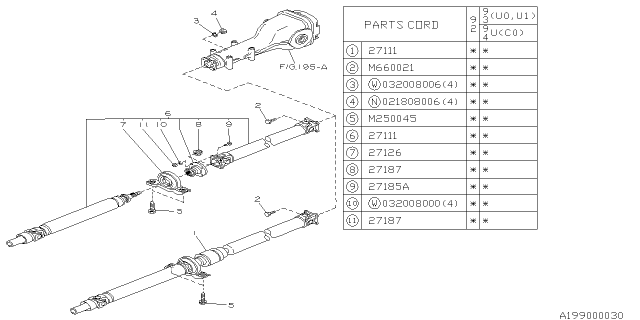 1992 Subaru SVX Drive Shaft Assembly Diagram for 27031PA020