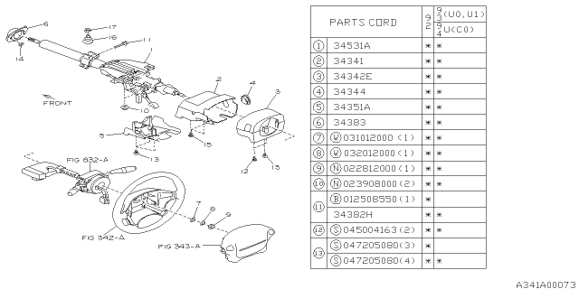 1992 Subaru SVX Steering Column Diagram 3