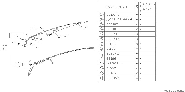 1992 Subaru SVX WEATHERSTRIP Assembly Quarter RH Diagram for 90373PA000