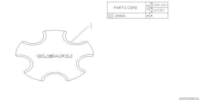 1992 Subaru SVX Center Cap Assembly Diagram for 28811PA010