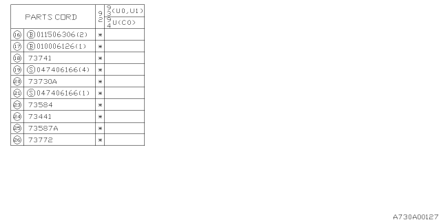 1992 Subaru SVX Clip Diagram for 73056PA030