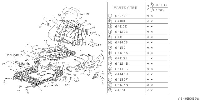 1993 Subaru SVX Front Seat Back Rest Cover Complete Diagram for 64250PA110EO