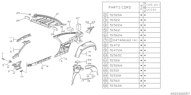 1992 Subaru SVX Side Body Inner Diagram 1