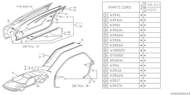 1992 Subaru SVX WEATHERSTRIP Assembly Door SASH RH Diagram for 90372PA000
