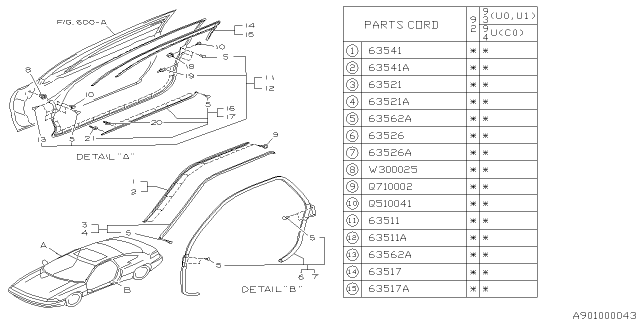 1993 Subaru SVX Weather Strip Diagram 1