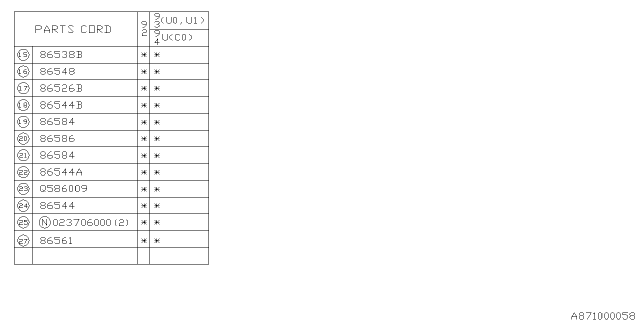 1992 Subaru SVX Screw Diagram for 86564AA000