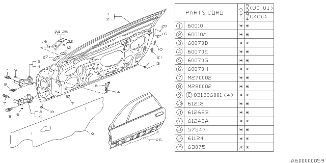 1993 Subaru SVX Front Door Panel Diagram 1