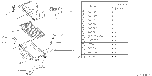 1993 Subaru SVX Air Cleaner Guide Diagram for 46062AA000