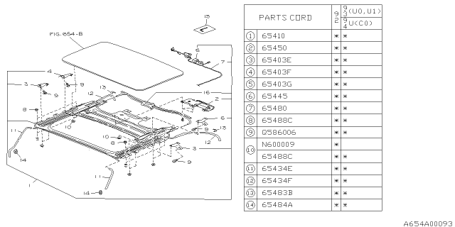 1992 Subaru SVX Sunroof Assembly Diagram for 65411PA000