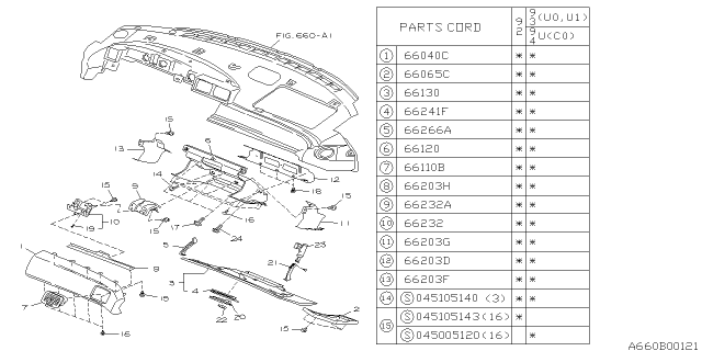 1992 Subaru SVX Grille Vent Assembly LH Diagram for 66049PA070
