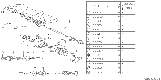 1993 Subaru SVX Front Inner Joint Kit Diagram for 28093PA000
