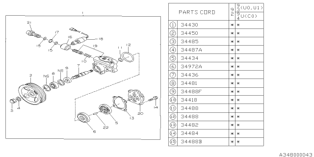 1993 Subaru SVX Power Steering Pump Assembly Diagram for 34411PA010