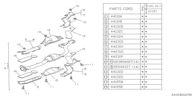 1993 Subaru SVX Front Catalytic Converter Left Diagram for 44107PA050