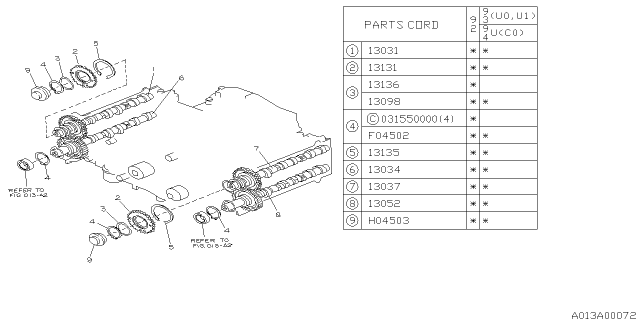 1992 Subaru SVX CAMSHAFT Complete Exhaust LH Diagram for 13052AA032