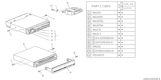 1992 Subaru SVX Volume Knob Diagram for 86205PA000