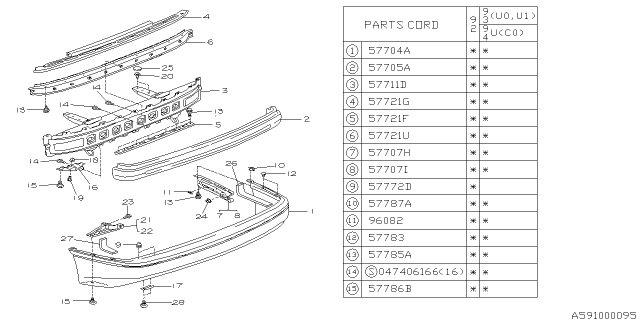 1993 Subaru SVX Rear Bumper Diagram 1