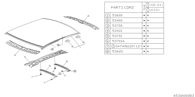 1993 Subaru SVX Brace SUNROOF Diagram for 53700PA020