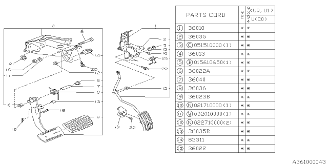 1992 Subaru SVX Brake Pedal Diagram for 36004PA080