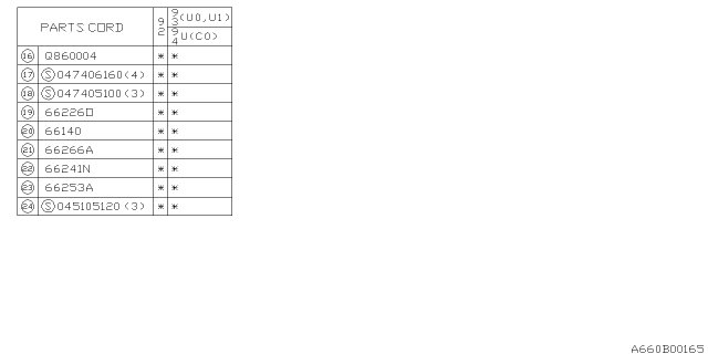 1992 Subaru SVX Cover Key Cylinder Diagram for 66051PA220