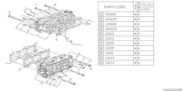 1992 Subaru SVX Plug Cylinder Head Diagram for 11051AA040