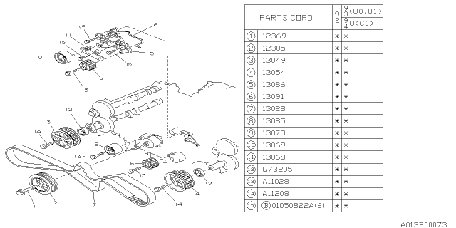 1992 Subaru SVX ADJUSTER Complete Belt Tension Diagram for 13068AA050