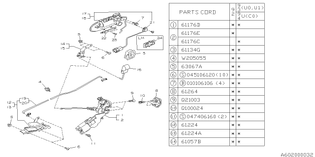 1992 Subaru SVX Front Door Parts - Latch & Handle Diagram 1