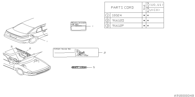 1992 Subaru SVX Label Caution Belt Diagram for 91611PA010