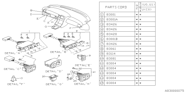1992 Subaru SVX Switch - Instrument Panel Diagram 1