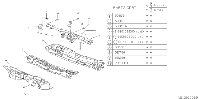 1993 Subaru SVX Toe Board & Front Panel & Steering Beam Diagram