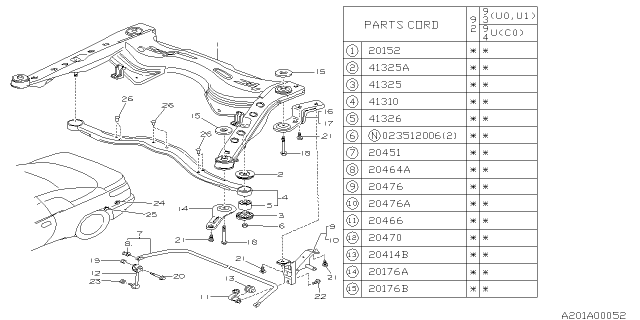 1992 Subaru SVX STOPPER Differential Mounting Diagram for 41324AA010