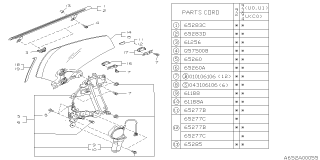 1992 Subaru SVX Regulator Power Quarter LH Diagram for 62102PA010