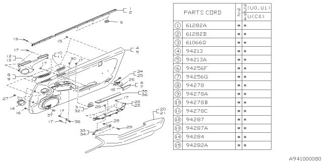 1992 Subaru SVX Trim Panel Door LH Diagram for 94071PA030MD