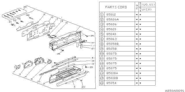 1993 Subaru SVX Plate Diagram for 85054PA150