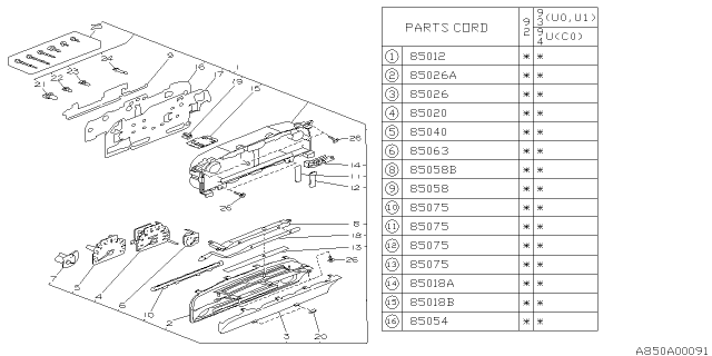 1992 Subaru SVX Plate Diagram for 85054PA010