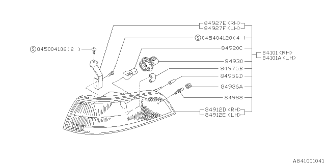 1996 Subaru SVX Front Combination Lamp LH Diagram for 84101PA030