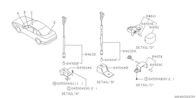 1995 Subaru SVX Foot Lamp Cord Diagram for 84632PA000